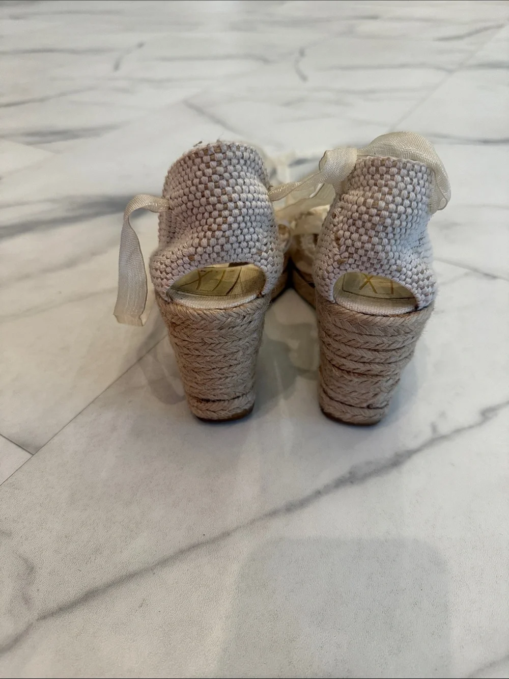 Woven Lace-Up Espadrille Flats in Light Beige/Cream from Spain